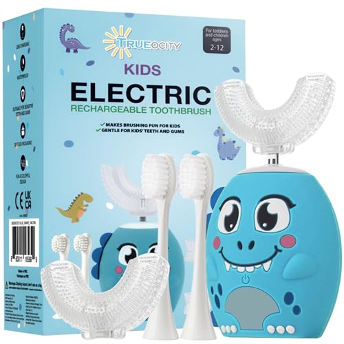 Trueocity Kinder Elektrische Zahnbürste Blau Dinosaurier U-Form