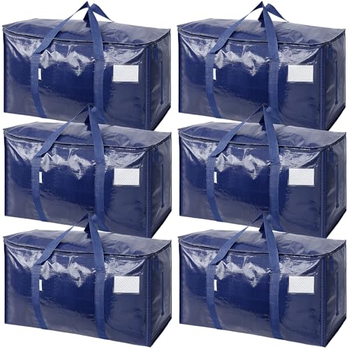 Image of TICONN 6 Pack Extra Large Moving Bags Heavy Duty with Zippers & Carrying Handles, Durable Storage Bags Moving Boxes for Closet Organizers and Storage (6 Pack, Navy)