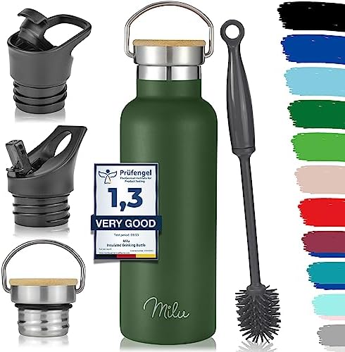 Milu kubek termiczny ze stali nierdzewnej na wynos 500ml, 750ml, 1000ml (+3 pokrywy) - termos butelka ze słomką, izolowana butelka na wodę, szczelna izolowana butelka dwuwarstwowa, gazowana (Czarny, 750ml)