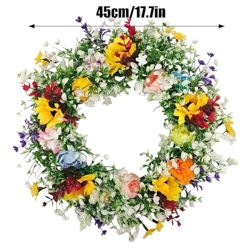 Sunflower Wreath, 17 Inch Fade Resistant Artificial Fall Wreath with Lifelike Sunflowers White Flower and Rich Green,Autumn Wreaths for Farmhouse Wall Thanksgiving Day Harvest Festival Decor (Green) - image 7