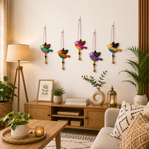 Image of Handmade Folk Art Birds wall Hanging for Home Decor Garden Balcony Festival Decorative Wall Hanging Home Decoration Item (Pack of 6)