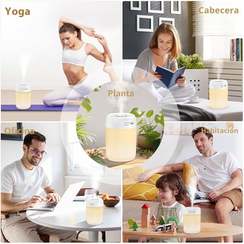 Miniatura 7 de Kissleaf Mini Humidificador De Ambiente 650 Ml Para Dormitorio, Cuarto De Niños, Plantas, 15h Larga Duración 28 Db Silencioso Humidificador Bebé Luz Cálida