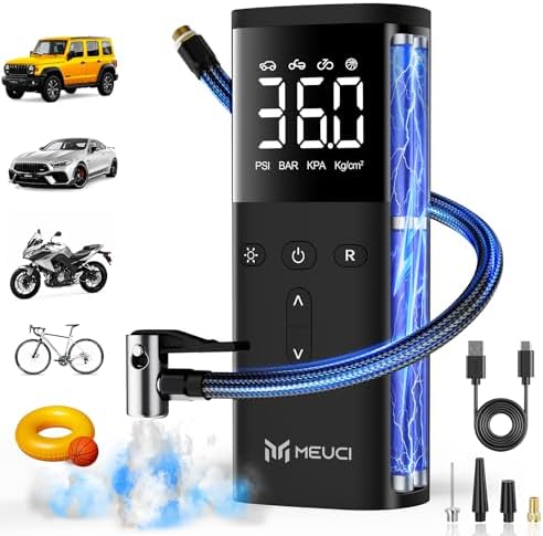 Tire Inflator Portable Air Compressor - Fast Cordless Air Pump for Car Tires, 150 PSI Electric Bike Tire Pump with LED Light & Digital Pressure Gauge for Motorcycle, Bicycle, Auto & Balls
