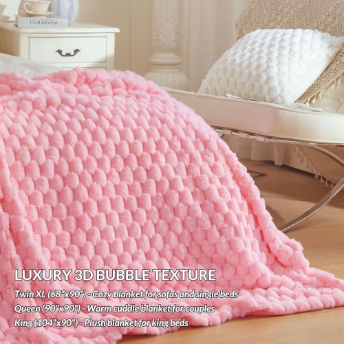 XeGe Luxury Bubble Fluffy Faux Rabbit Fur Bed Blanket Queen, Sweet Pink by XeGe - Used condition - Image 2