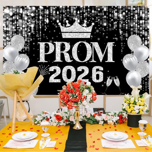 Prom Night Backdrop 2026 Prom Background 2026,Sliver Glitter Prom Banner for Photoshoot 2026,Prom Send Off Backdrop Graduation Decorations by HAKOTI - Image 4