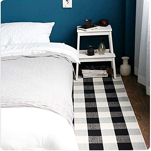 Winwinplus Buffalo Check Area Rug, Plaid Runner Rug Cotton Hand-Woven Machine Washable Checkered Runner Rug, Black And White Floor Rugs For Kitchen/Bathroom/Bedroom, 2 ' X 6 ' #TOP5