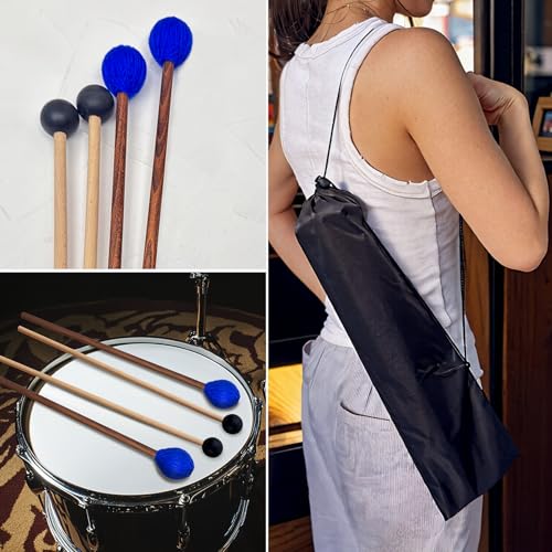 VixxNoxx Drum Mallets Kit – 2 Pairs Rubber and Yarn Marimba Mallets with Drumsticks Bag, Percussion instrument Accessories for Steel Drum, Bass, Cymbals, Glockenspiel, Xylophone Mallets for Beginners