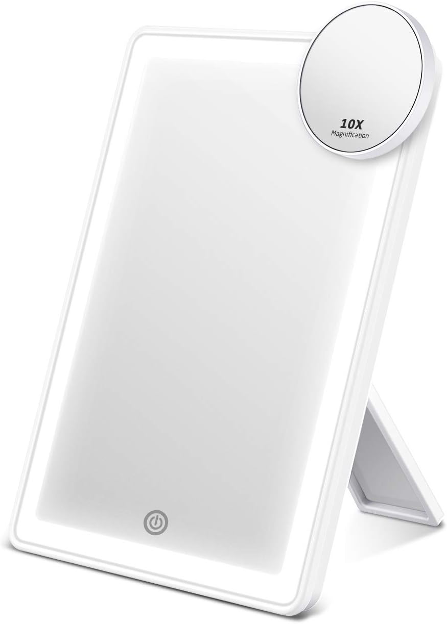 AEVO LED Vanity Mirror, Makeup Mirror with 72-LED Halo Lighting, Detachable 10× Magnification Mirror, Tricolor Lighting, and Dual Power Options, Lighted Cosmetic Mirror
