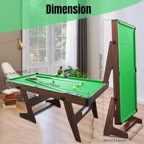 HLC 6FT Billardtisch klappbar mit kompletten Zubehör, Pool-Billardtische, Multifunktionstisch Spieltisch für Ihre Familie und ihre Kinder.