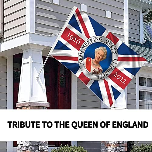 5ft X 3ft Queen Platinum Jubilee 2022 UK Union Jack Flag, In Memoriam Her Majesty Queen Elizabeth II Flag Mourning Queen Flag Banner, Polyester With Eyelets British Flag Decorations (C)