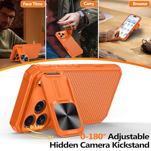 Image of Magnetic for iPhone 17 Pro Case [Slide Camera Cover] [Compatible with Magsafe] [Kickstand] [Military Grade Protection] Shockproof Rugged Case for iPhone 17 Pro,Orange