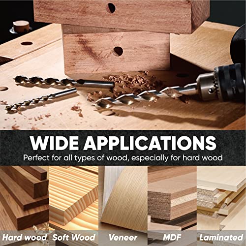 Amoolo Wood Drill Bit Set(1/8"-1/2", 9Pcs), High Speed Steel Parabolic Flute Woodworking Drill Bit Set For Wood #TOP6