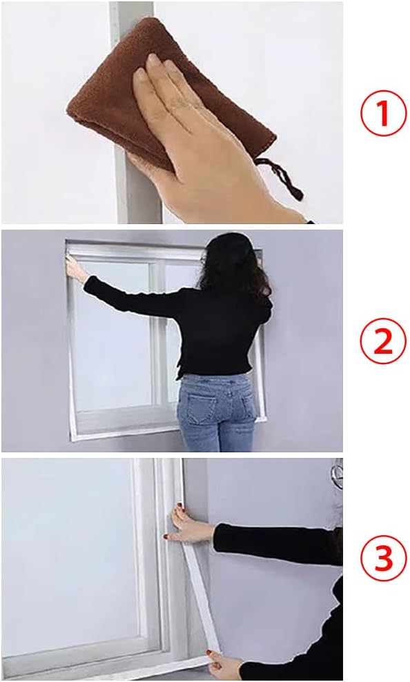 White Self-Adhesive Window Screen with Hook and Loop Adhesive | 70.8 x 59 Inch,Fine Mesh,Easy Installation,Auto Close