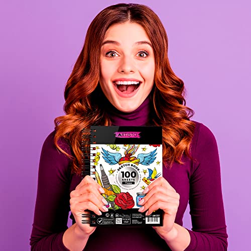 Artisto 5.5X8.5” Premium Sketch Book Set, Pack Of 3 (300 Sheets), 84Lb (125G/M2), Spiral Bound, Acid-Free Drawing Paper, Perfect For Most Dry Media, Ideal For Kids, Teens & Adults. #TOP6