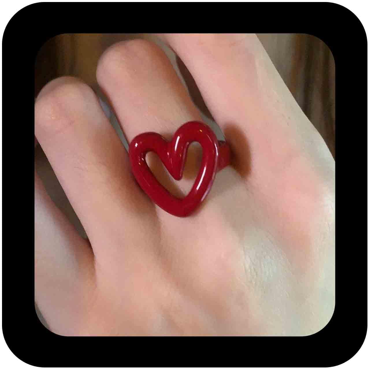 Cute Red Enamel Heart Ring Open Adjustable Heart Cuff Ring Vintage Red Enamel Statement Rings Jewelry for Women