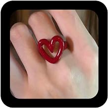 Cute Red Enamel Heart Ring Open Adjustable Heart Cuff Ring Vintage Red Enamel Statement Rings Jewelry for Women