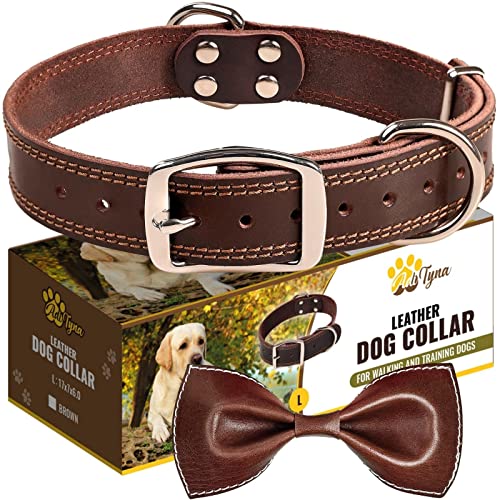Adityna Heavy Duty Leather Dog Collar For Large Dogs - Large Dog Collar Gift Ideea For Dog Lovers - Soft And Strong, 100% Genuine Leather (Large, Brown) #TOP7