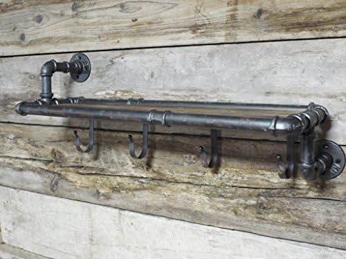 Urban Industrial Style Iron Water Pipe Effect Wall Shelf & Hanging Coat Hooks Rack