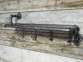 Urban Industrial Style Iron Water Pipe Effect Wall Shelf & Hanging Coat Hooks Rack