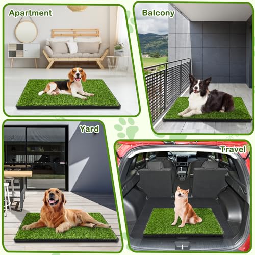 Dog Grass Pad with Tray, 23''X17'' Small Artificial Turf Grass Potty, Reusable Puppy Pee Pads for Dogs, Portable Dog Litter Box for Indoor/Outdoor Potty Training Toilet by HURENTEK - Image 7