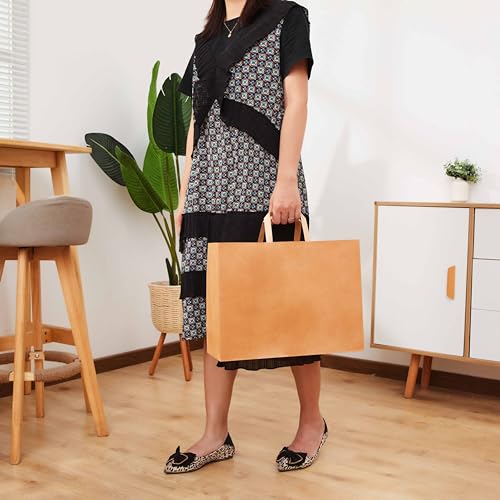 SUNCOLOR Brown Reusable Paper Bags with Handles - 50 Pack - 16x6x12 Inches - Large Shopping & Gift Bags - Kraft Construction