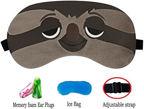 Cute Animal Sleep Mask by Hitos | Eye Mask with Gel Pad, Super Soft and Light Sleep Mask with Adjustable Strap for Insomnia, Sleep and Shift Work Sleep for Women and Kids (Sloth Flash)