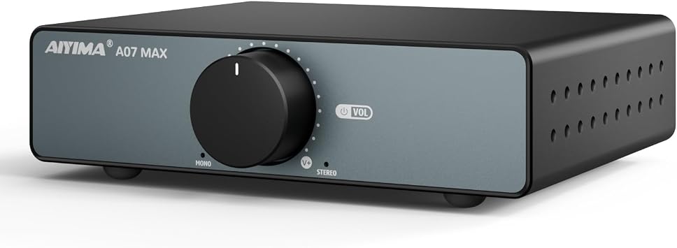 AIYIMA A07 MAX 2 Channel Stereo Amplifier Home Audio 300W*2 TPA3255 Class D Power Amp/Bridgeable Mono Amplifier 600 Watt with 3.5mm Line Output for Passive Bookshelf Speakers+DC36V 6A Power Adapter