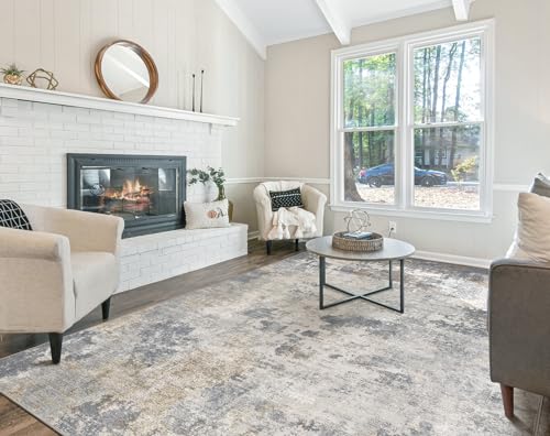 8x10 Area Rug Living Room Rugs - Washable Neutral Modern Abstract Soft Thin Large Rug Indoor Floor No Slip Rug Carpet for Bedroom Under Dining Table Home Office Decor - Blue Grey