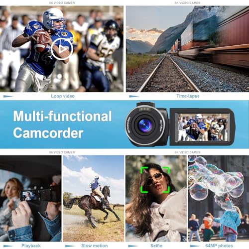 Delmodes Videokamera 8K Camcorder 64MP 18X Digital Zoom Vlogging-Kamera für YouTube 3,0 Zoll Touchscreen WiFi IR-Nachtsicht Videokamera mit 2,4 G-Fernbedienung, SD-Karte und 2 Batterien