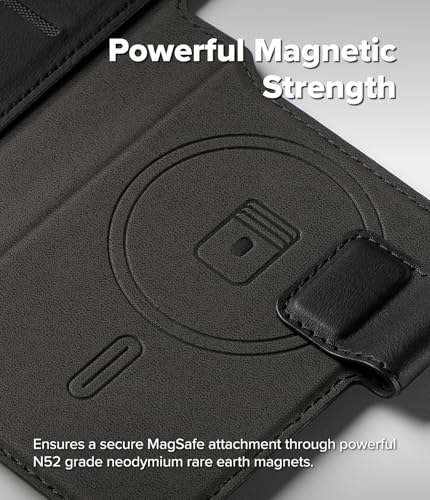 Image of Ringke Folio Wallet Magnetic for iPhone 17 Pro [Compatible with MagSafe Case] Detachable Slim PU Leather Grip Card Holder Wallet Flip Cover for Flat Back Magnetic Case Back Cover - Black