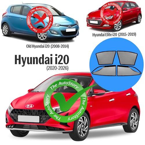 Image of AutoStory Magnetic Car Sunshade for i20 2020-2026 | Front Half Cut for Mirror Visibility + Rear Full Coverage with Zipper | Heavy Heat & UV Protection | Privacy Side Window Curtains Shades