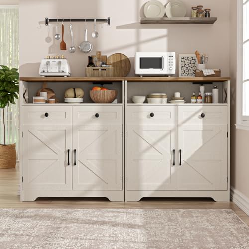 FiveWillowise 31.5" White Storage Cabinet with Doors and Drawers, Farmhouse Sideboard Buffet Cabinet with Storage, Kitchen Pantry Hutch, Coffee Bar Table Station for Kitchen, Livingroom, Dining Room - Thumbnail 5