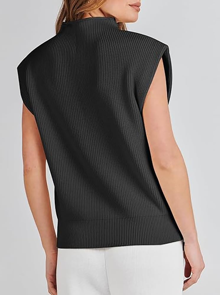 Womens Sleeveless Sweater Vest Mock Neck Tank Tops Casual Cap Sleeve Knit Pullover Summer Clothes