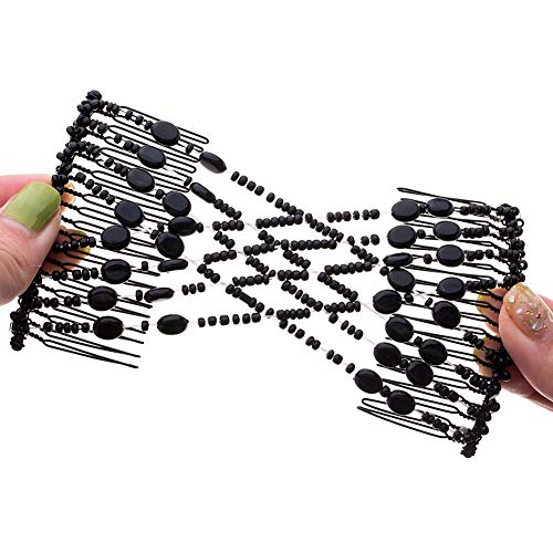 Lovef 3Pcs Magic Hair Comb Ladies Bead Stretchy Women Hair Combs Professional Double Magic Slide Metal Comb Clip Hairpins #TOP4
