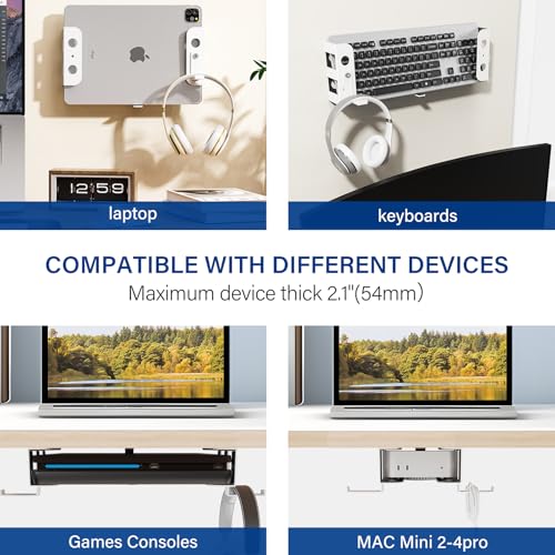 BYMECOST Under Desk Laptop Storage Mount, Metal Under Desk Device Holder, for Devices Up to 1.37" Thick, MacBook, Mini, Keyboard, Router, with Anti-Scratch Silicone (White, 2.1" with Hook) by BYMECOST - Image 6