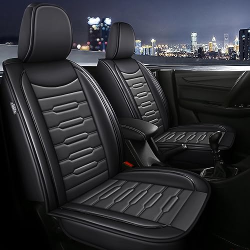 Aomsazto Car Seat Cover Fit For Nissan Rogue 2010-2023 Full Set 5 Seats Leather Car Seat Cushion Protector Compatible Airbag Waterproof Automotive Seat Covers Black&Gray #TOP21