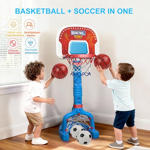 Toddler Basketball Hoop Indoor, Adjustable Kids Basketball Hoop and Soccer Goal for Ages 1-3 3-5, Portable Mini Basketball Hoop Set with 4 Balls for Boys Girls Child Indoor Outdoor Poolside by LPFG - Image 3