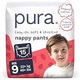 Pura Couches-Culottes Taille 9, (19+ kg), 15 unités, Culottes d’Apprentissage, Ajustement ...