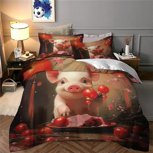 Housse de couette cochon 135x200 microfibre anti-transpiration zip