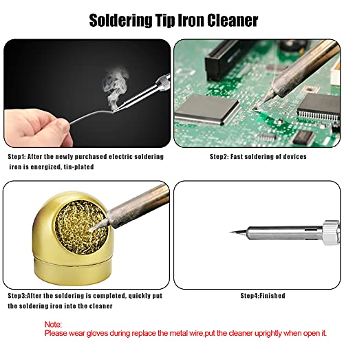 Image of Soldering Iron Tip Cleaner Kit Include 7Pcs Solder Tip Cleaning Wire and 1Pc Ball Shell Holder for Cleaning Soldering Head Steel Irons Tip, Gold