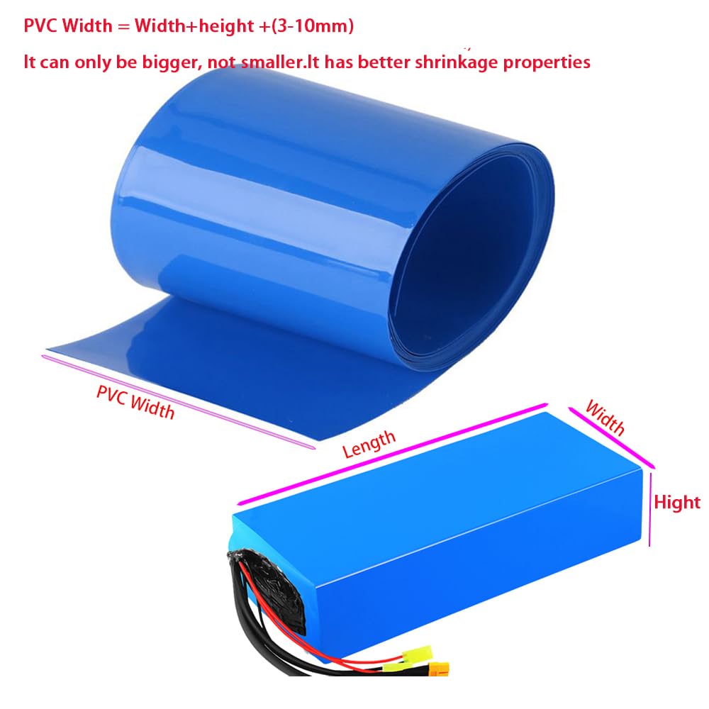 PVC Battery Heat Shrink Tube Wrap 9.8ft Length 180mm(7.08in) Width Heat Shrink Sleeve for 18650 21700 32140 26650 Battery Pack (1, Blue, 9.8ft Length 180mm(7.08in) Width)