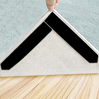 JIOL Rug Pad Gripper, 16 Pcs Non Slip Washable Removable Rug Stopper Anti Curling Corner Rug Tape - Keep Your Rug in Place and Flat (16, Black)