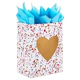 Hallmark Bolsa de regalo extragrande de 17 pulgadas para el día de San Valentín con papel de seda azul (corazón dorado, salpicaduras de pintura)
