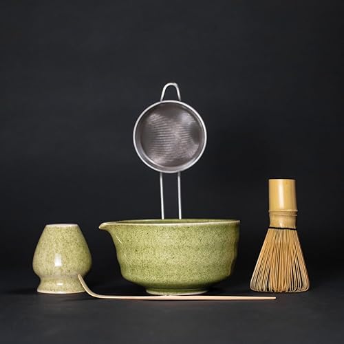 Juego de 5 piezas de matcha verde  Juego de batidor y tazón de matcha con cuenco de matcha con boquilla, batidor de bambú para matcha, cuchara