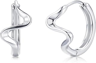 Creole Silver 925 Small, 925 Sterling Silver Twisted Ocean Wave Cubic Zirconia Creoles, Minimalist Huggie Earrings, CZ Light Sleep Cartilage Silver Earrings Creoles for Women