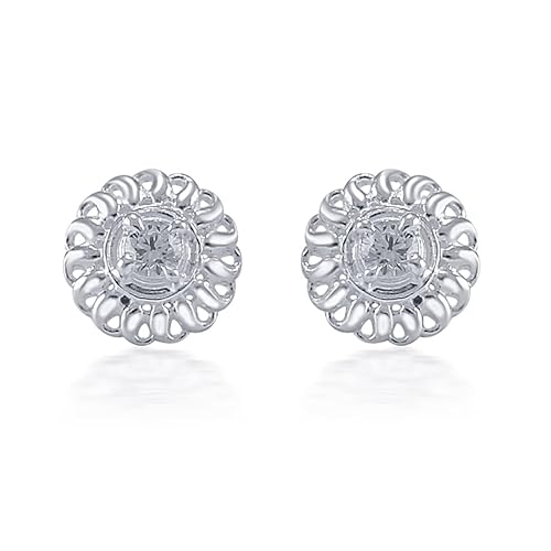 925 Sterling Silver CZ Floral Stud Earrings For Women