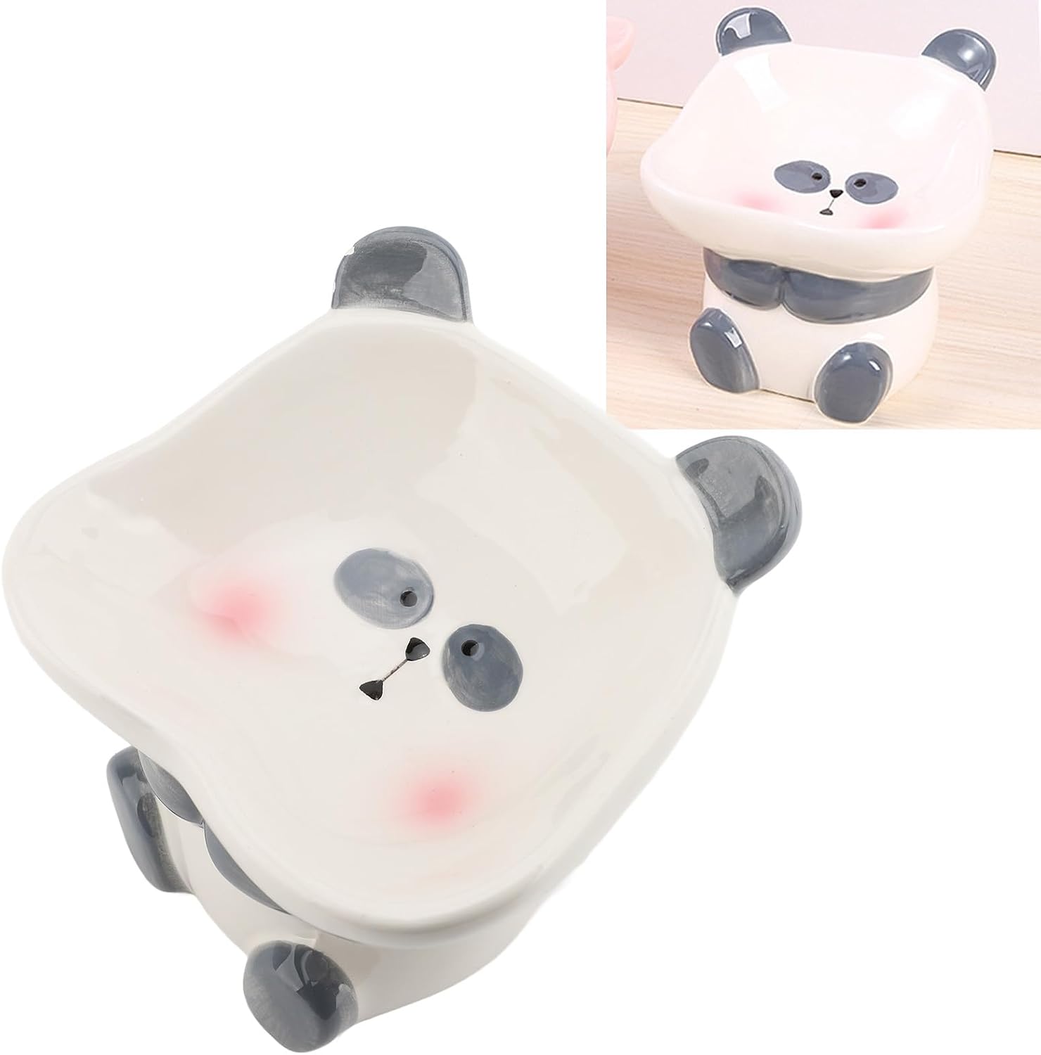Ceramic Raised Cat Bowl, Cartoon Panda Shape Multifunctional Candy Snack Serving Bowl, Anti Knockover, 15 Degrees Elevated Cartoon Cat Food Bowl Home Decoration