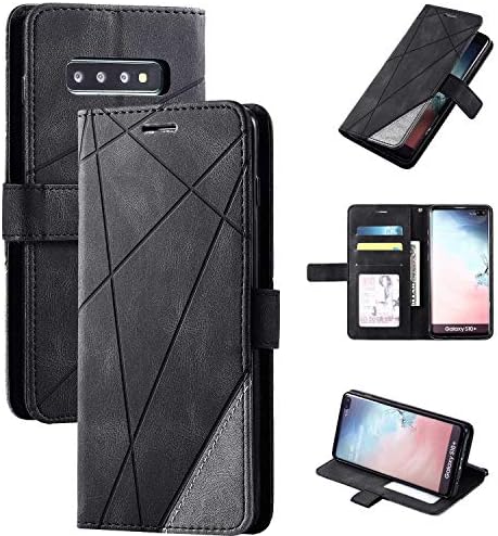 Galaxy S10 Plus Case, SONWO Premium Leather Flip Wallet Case Magnetic Closure Card Slots Kickstand Phone Case for Samsung Galaxy S10 Plus, Black
