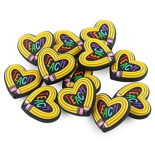 Sunrony 12PCS Silicone Focal Beads for Keychain Making, Character Teacher Focal Silicone Beads for Pens, Bracelet Necklace Crafts (Heart Teacher)