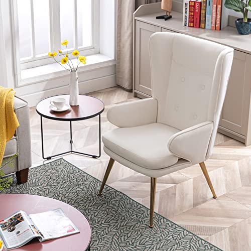 Zhenghao Mid Century Accent Chair, Upholstered Tufted High Back Lounge Chair With Arms Modern Accent Side Chair Velvet Armchair With Gold Legs For Living Room/Bedroom/Vanity, Cream #TOP2